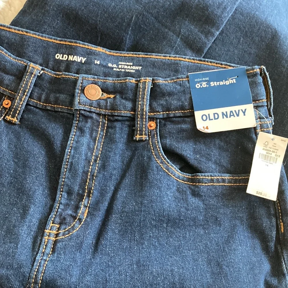 NWT Girls size 14 OG Straight High Rise Crinkly Fern Indigo Blue Jeans Tomboy